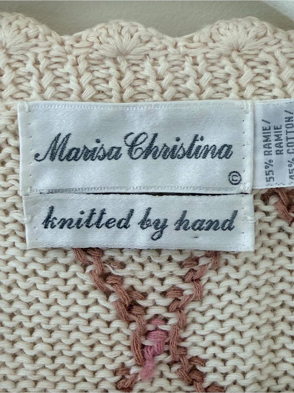 Vintage Hand Knit Floral Cottagecore Cardigan Cream Embroidered Sweater